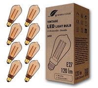 greenandco 8x Bombilla LED Regulable Decorativa Edison Estilo Vintage | E27 ST64 | Dorado | 3,5W 120lm | 1800K Blanco Extra Cálido | 320° | 230V | Sin Parpadeos