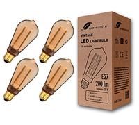 greenandco Bombilla LED Decorativa Edison Estilo Vintage | 1800K Blanco Extra Cálido | 320° | 230V | Sin Parpadeos | E27 ST64 | Dorado | 4W 200lm | No Regulable | 4 unidades