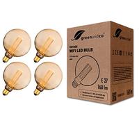 greenandco Bombilla LED Decorativa Edison Estilo Vintage | 1800K Blanco Extra Cálido | 320° | 230V | Sin Parpadeos | E27 G125 | Dorado | 3,8W 160lm | Smart WiFi | Compatible con Alexa y Google | 4 un.