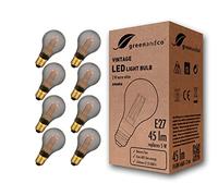 greenandco Bombilla LED Decorativa Edison Estilo Vintage | 1800K Blanco Extra Cálido | 320° | 230V | Sin Parpadeos | E27 A60 | Gris | 2W 45lm | No Regulable | 8 unidades