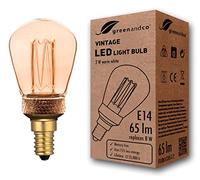 greenandco Bombilla LED E14 Decorativa Edison Vintage | E14 ST45 | Dorado | 2W 65lm | 1800K Blanco Extra Cálido | 320° | 230V | Sin Parpadeos | No Regulable | Bombilla E14