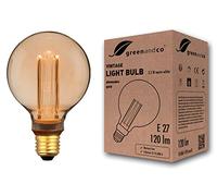 greenandco Bombilla LED Regulable Decorativa Edison Estilo Vintage | E27 G95 | Dorado | 3,5W 120lm | 1800K Blanco Extra Cálido | 320° | 230V | Sin Parpadeos