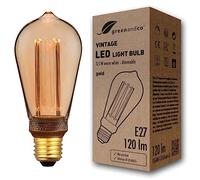 greenandco Bombilla LED Regulable Decorativa Edison Estilo Vintage | E27 ST64 | Dorado | 3,5W 120lm | 1800K Blanco Extra Cálido | 320° | 230V | Sin Parpadeos