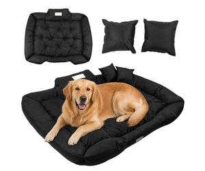 GreenBlue - Cama Ortopédica Impermeable para Perros Grandes de 115 x 95 cm, Negro, con Tapizado de Cordura, Parte Inferior Antideslizante, Lavable, Relleno de Silicona 10-12 cm, Incluye 2 Cojines