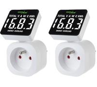 GreenBlue Contador de Consumo de Energía, Vatímetro Digital, Medidor de Electricidad, 16A, Carga máx. 3680W, Submemoria, Muestra los kWh Consumidos y Costes de Energía (GB620 E) (Paquete de 2)