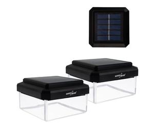 GreenBlue GB127 WW Solar Poste Cape Iluminación conjunto de 2 para 80x80 mm Postes Blanco Cálido 3200K 8 LED Sensor de Crepúsculo Batería extraíble Resistente al Agua para Jardín Terraza Camino y Pad