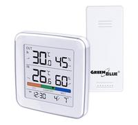 GreenBlue GB169 Estación meteorológica inalámbrica con sensor exterior: temperatura interior y exterior, humedad, reloj, alarma, indicador de confort, pantalla LCD, alcance de 60 m