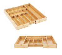 GreenBlue GB379 Organizadores de Bambú para Cubiertos | Bandeja Extensible, 7 Compartimientos Básicos y 2 Extraibles para Utansilios de Cocina | Organización de Cajón | Dim.: 32,5-50x43x45cm | 2 uds.