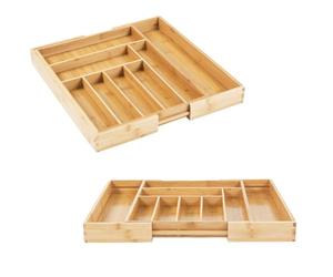 GreenBlue GB379 Organizadores de Bambú para Cubiertos | Bandeja Extensible, 7 Compartimientos Básicos y 2 Extraibles para Utansilios de Cocina | Organización de Cajón | Dim.: 32,5-50x43x45cm | 2 uds.
