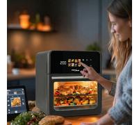 GreenBlue GB950 Freidora sin aceite Air Fryer 10 L, 1800 W, ventana de visualización, 8 programas, 70-200 °C, temporizador de 60 min, panel táctil LED, accesorios: cesta y bandejas, color negro