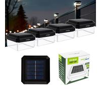 GreenBlue Lámpara Solar Poste Capó 80x80 mm Juego de 4 Blanco Cálido 3200K 8 LED Sensor Crepúsculo Batería Reemplazable Hasta 8 Horas Iluminación Para Valla Jardín Terraza Camino GB127 WW
