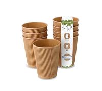 GREENBOX 25 vasos estriados para llevar de cartón kraft marrón sin blanquear, vasos de café ecológicos, desechables, orgánicos, sin imprimir, 300 ml, 100% biodegradables, compostables
