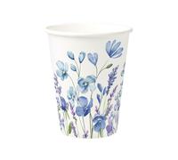 GREENBOX 50 vasos de papel de 300 ml con estampado de violetas y lavanda de 90 mm de diámetro, respetuoso con el medio ambiente, reciclable y veraniego, tazas de café para llevar