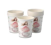 GREENBOX 8 vasos de papel para cumpleaños infantiles, 200 ml, diseño de princesa, sin plástico, decoración de cumpleaños, vajilla de fiesta de cumpleaños infantil
