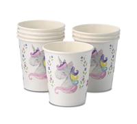 GREENBOX 8 vasos de papel para cumpleaños infantiles, 200 ml, diseño de unicornio, vasos de papel sin plástico, decoración de unicornio, vasos desechables 0,2