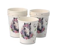 GREENBOX 8 vasos de papel para cumpleaños infantiles, diseño de caballos, 200 ml, sin plástico, vajilla desechable, vajilla para fiesta de cumpleaños infantil