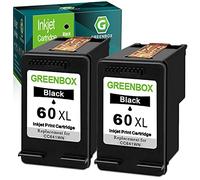 GREENBOX Cartucho de tinta negra remanufacturado 60XL de repuesto para HP 60XL 60 XL para PhotoSmart C4780 C4680 C4795 C4640, Deskjet F4480 F4440 F2430 F4280, Envy 110 120 111 114 (2 Negro)