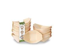 GREENBOX Cuenco de madera de pino, vajilla desechable orgánica, sostenible y compostable, cuenco para aperitivos para comida con dedos, salchichas de curry, patatas, sushi, cuenco para servir platos