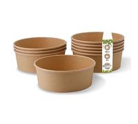 GREENBOX Ensaladera desechable Vajilla desechable orgánica Tazón de sopa Marrón Redondo 1000 ml I Cuencos compostables Embalaje de cartón Kraft con revestimiento interior PLA I 50 cuencos desechables