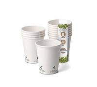 GREENBOX Taza de café de cartón orgánico, vajilla biodegradable y compostable, vaso de cartón, vasos de café desechables, taza de café blanca con impresión icono, 50 unidades, 200 ml, 8 oz