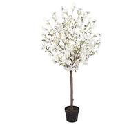 GreenBrokers White Cherry Blossom Tree with Wood Stem 120cm/4ft Árbol Artificial de Cerezo Blanco con Tallo de Madera Real, 120 cm