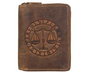 Greenburry Cartera de piel vintage con cremallera, diseño del signo del zodiaco, 821A-Libra-25, color marrón