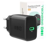 Greencell PowerSource Solo30 Negro 30W USB-C Power Delivery Cargador de batería iPhone 17/Pro/Pro MAX/iPhone Air/16/15, MacBook, Pixel 9, iPad, Samsung Galaxy S25 Ultra/S24 Series