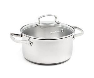 GreenChef Profile Plus Cacerola Antiadherente de Acero Inoxidable con Cerámica Saludable de 18 cm/2,1 litros con Tapa de Vidrio Templado,Sin PFAS,Inducción,Resistente,Apta para horno hasta 200˚C,Plata