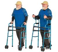 GreenChief Caminante plegable estándar con apoyabrazos, caminante estrecho 2 en 1 para andador plegable senior con 4 ruedas, resistente 500 libras plegable ayuda de movilidad para caminar