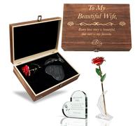 GreenCor Anniversary for Wife Her Anniversary Women Engraved Wooden Gift Set 'To My Beautiful Wife' Includes Crystal Engraved Heart 24K Gold Dipped R