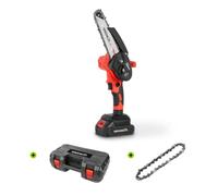 GREENCUT GSM216L - Mini motosierra de mano inalámbrica de batería 21V, espada 152.4mm, potencia 500W y 3000rpm, bloqueo de seguridad, con batería, cargador y 2 cadenas