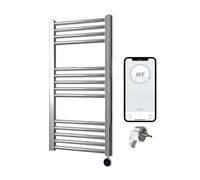 Greened House Electric WiFi Heated Towel Rail Chrome 500mm W x 800mm H Smart Flat 7 Day Programmable Timer App Compatibility (EU)