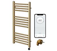 Greened House Toallero eléctrico con WiFi, con temporizador programable de 7 días, compatible con aplicación (latón cepillado, 400 mm de ancho x 800 mm de alto)