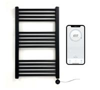 Greened House - Toallero eléctrico inteligente con control WiFi y calefacción, color negro mate, 500 mm de ancho x 800 mm de alto, temporizador programable para 7 días, compatible con aplicación