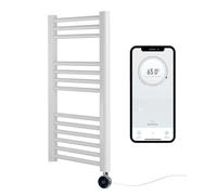Greened House Toallero Eléctrico Inteligente WiFi Controlado con Calefacción Blanco 500mm An x 800mm Al Temporizador Programable de 7 Días Compatibilidad con App (Riel Blanco + Elemento WiFi Cromado)
