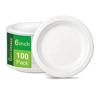 GREENESAGE Platos desechables, 100 unidades, platos de papel de 15 cm, color blanco, redondos, desechables, pequeños platos para fiestas, caña de azúcar, desechables, platos desechables