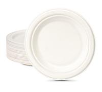 GREENESAGE Platos desechables, 100 unidades, platos de papel de 18 cm, color blanco, redondos, pequeños, desechables, de caña de azúcar, desechables, platos de fiesta, biodegradables, desechables, 100
