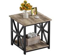 GreenForest Mesa Auxiliar con Estante de Almacenamiento de 2 Niveles, Mesa Auxiliar de 50 cm para Sala de Estar, mesita de Noche Moderna para Dormitorio, Oficina, Lavado Gris