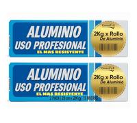 GreenFyA Papel Aluminio Pack 2 Papel de Aluminio Industrial 29cm x 2KG por Rollo | 15 Micras | Uso Profesional Hostelería Cocina Horno Parrilla Catering | Con Sierra de Carton en la Propia Caja.