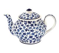 Greengate Tetera de porcelana blanca/azul con flores "Dahla", vintage, Shabby Chic 1 Litro