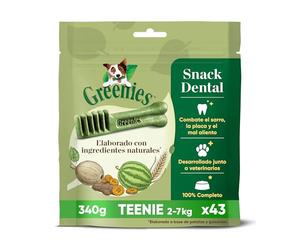 GREENIES Bastones dentales para Perros pequeños Que pesan de 2 a 7 kg, 43 palitos masticables, golosinas de higiene bucal certificadas por Veterinarios, 340 g