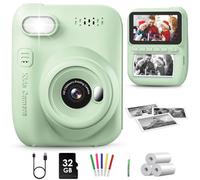 GREENKINDER Camara Fotos Infantil Instantanea, 3,0 Pulgadas 14 MP Camara Fotos Infantil con Tarjeta de 32 GB y Papel de Impresión, HD 1080P Cámara Instantánea para Niños y Niñas 3 a 12 Años