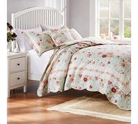 Greenland Home Antique Rose - Juego de edredón 100% algodón, matrimonial/Queen (5 Piezas), Color Azul