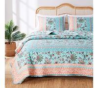 Greenland Home Barefoot Bungalow Audrey Reversible Quilt Set, 2-Piece Twin/XL, Turquoise