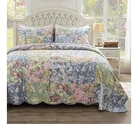 Greenland Home Emma - Juego de edredón de Estilo Vintage, 2 Piezas Individual/XL, Color Gris