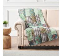 Greenland Home Jasmin Boho Style Reversible Throw Quilt, 50x60 Inches, Jade