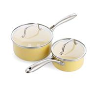 GreenLife Artizan Juego de cacerola de cerámica antiadherente de 14 cm / 1 l y 18 cm / 2 l, sin PFAS, apta para inducción, apta para lavavajillas, apta para horno,Amarillo