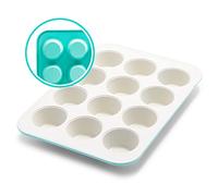 GreenLife Bandeja de cerámica antiadherente para 12 tazas de muffins, sin PFAS, apta para lavavajillas y horno, turquesa