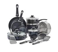 GreenLife Soft Grip Juego de 16 Ollas y Sartenes de Cerámica Antiadherente, Incluye Sartén, Cacerola y Cazo, Sin PFAS, Apto para Lavavajillas, Apto para Horno, Negro