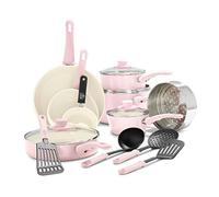GreenLife Soft Grip Juego de 16 Ollas y Sartenes de Cerámica Antiadherente, Incluye Sartén, Cacerola y Cazo, Sin PFAS, Apto para Lavavajillas, Apto para Horno, Rosa